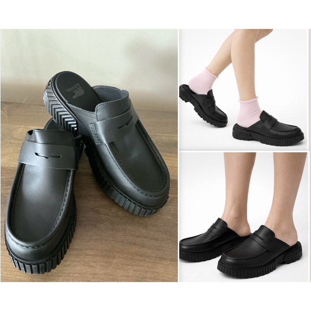 Sorel Ona Ave Penny Loafer Mule Women Size 8.5 Slip On Chunky Black